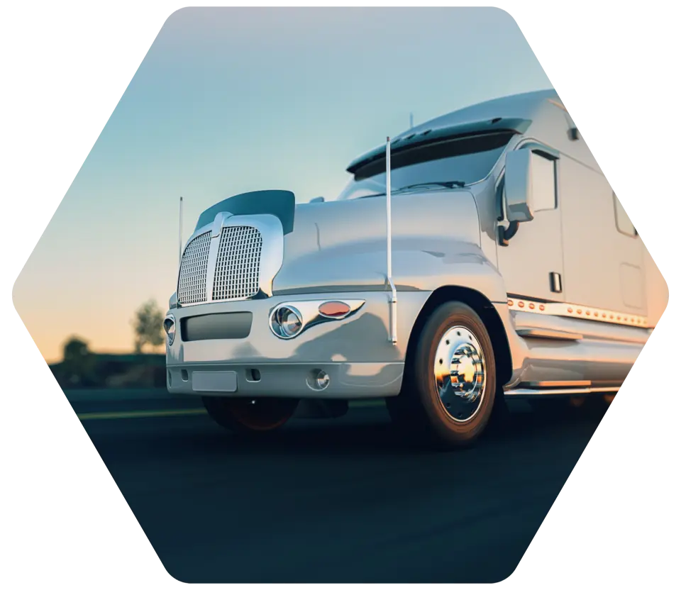 Convoyance.com Services Vehicle Transport White Semi Truck Hexagone